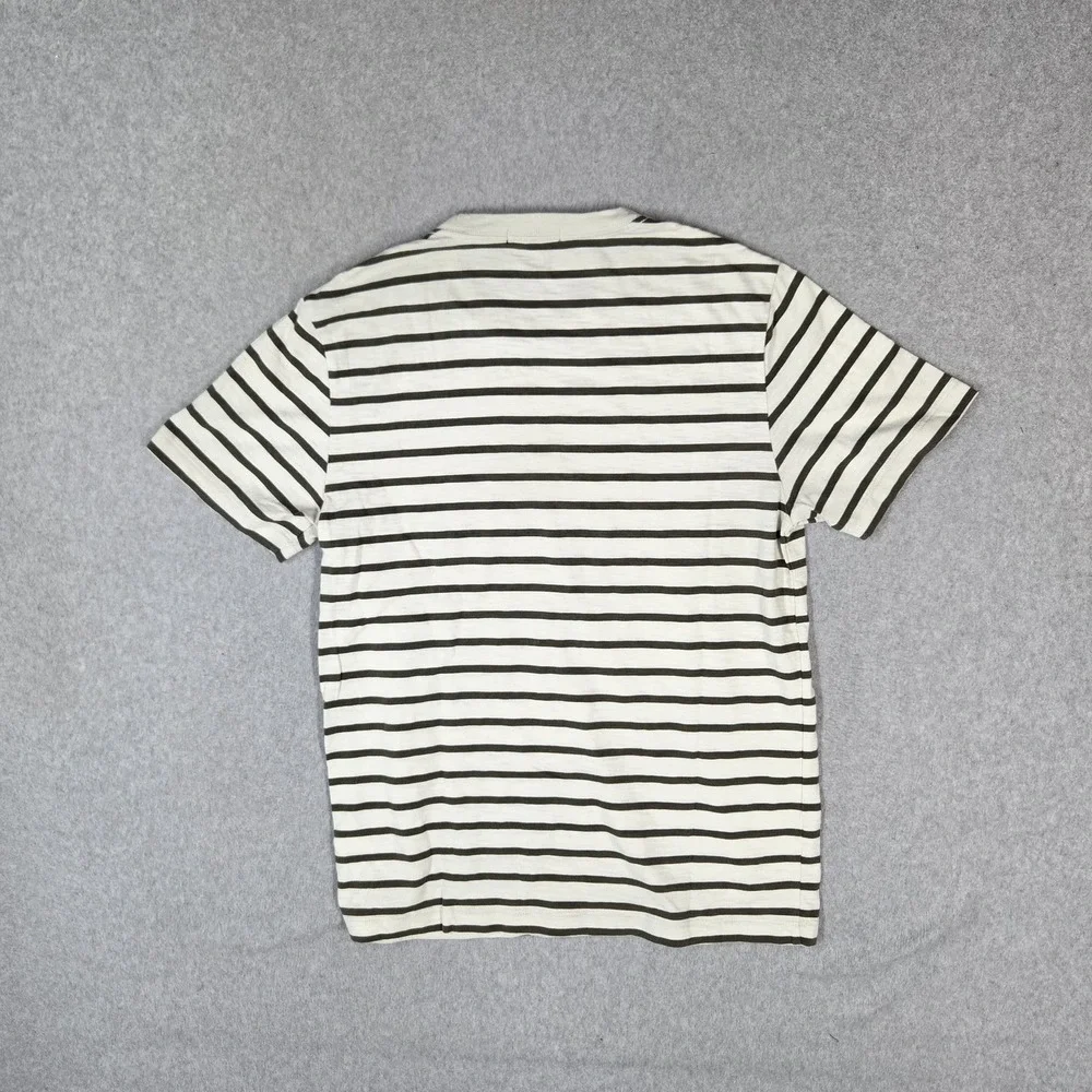 True Religion Men Shirt M White Striped Spellout Logo Short Sleeve